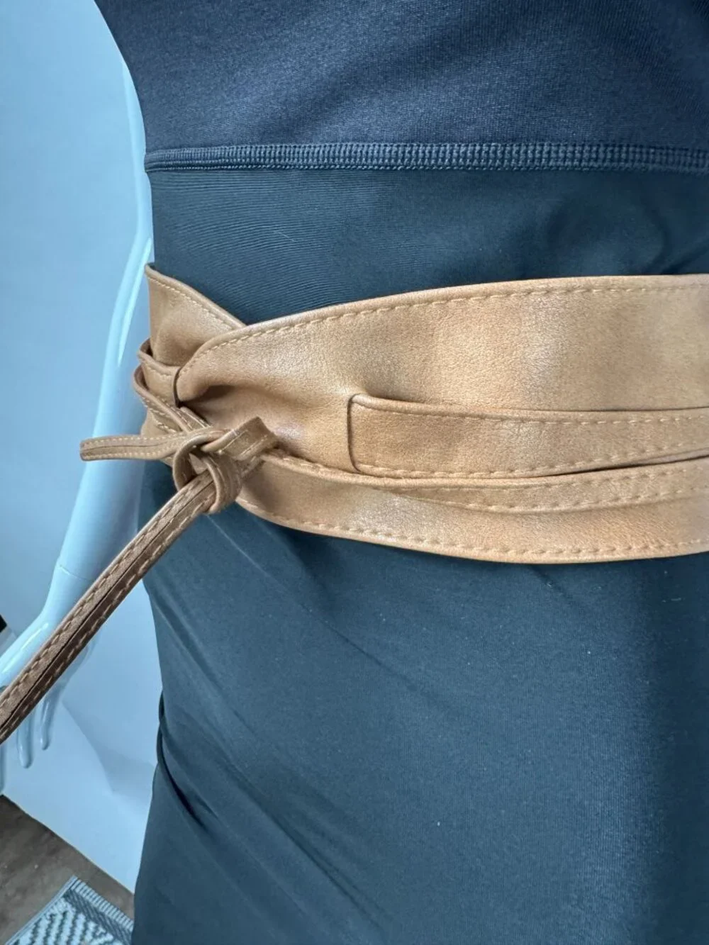 Fashiongen Camel Tan Wide Obi Belt S-M Polyurethane Adjustable Wrap Belt